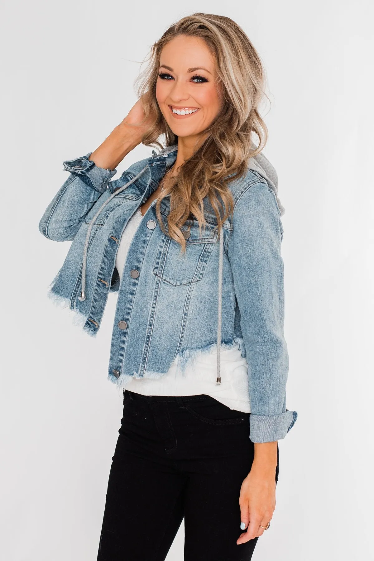 C'est Toi Frayed Hem Denim Jacket- Light Wash