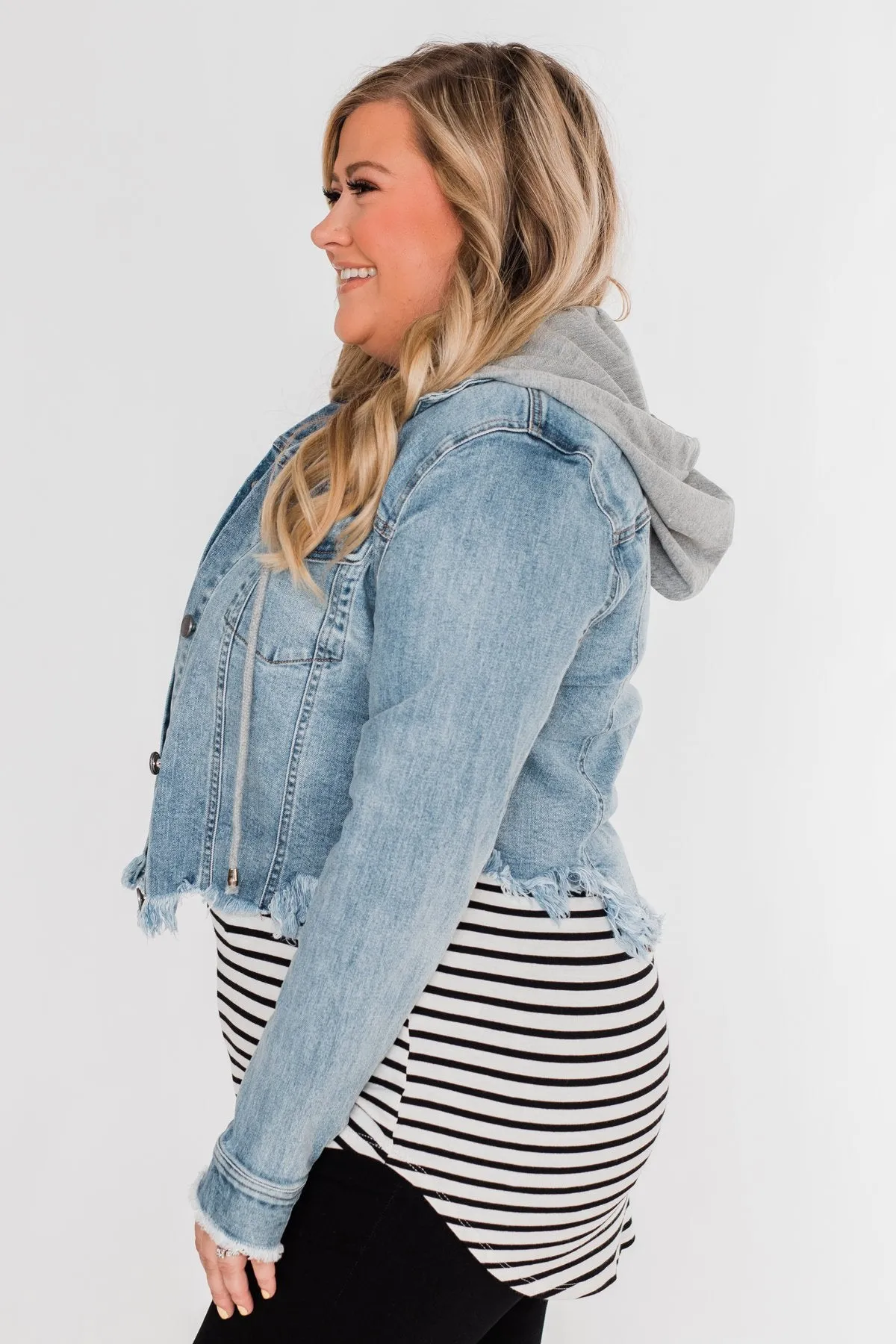 C'est Toi Frayed Hem Denim Jacket- Light Wash