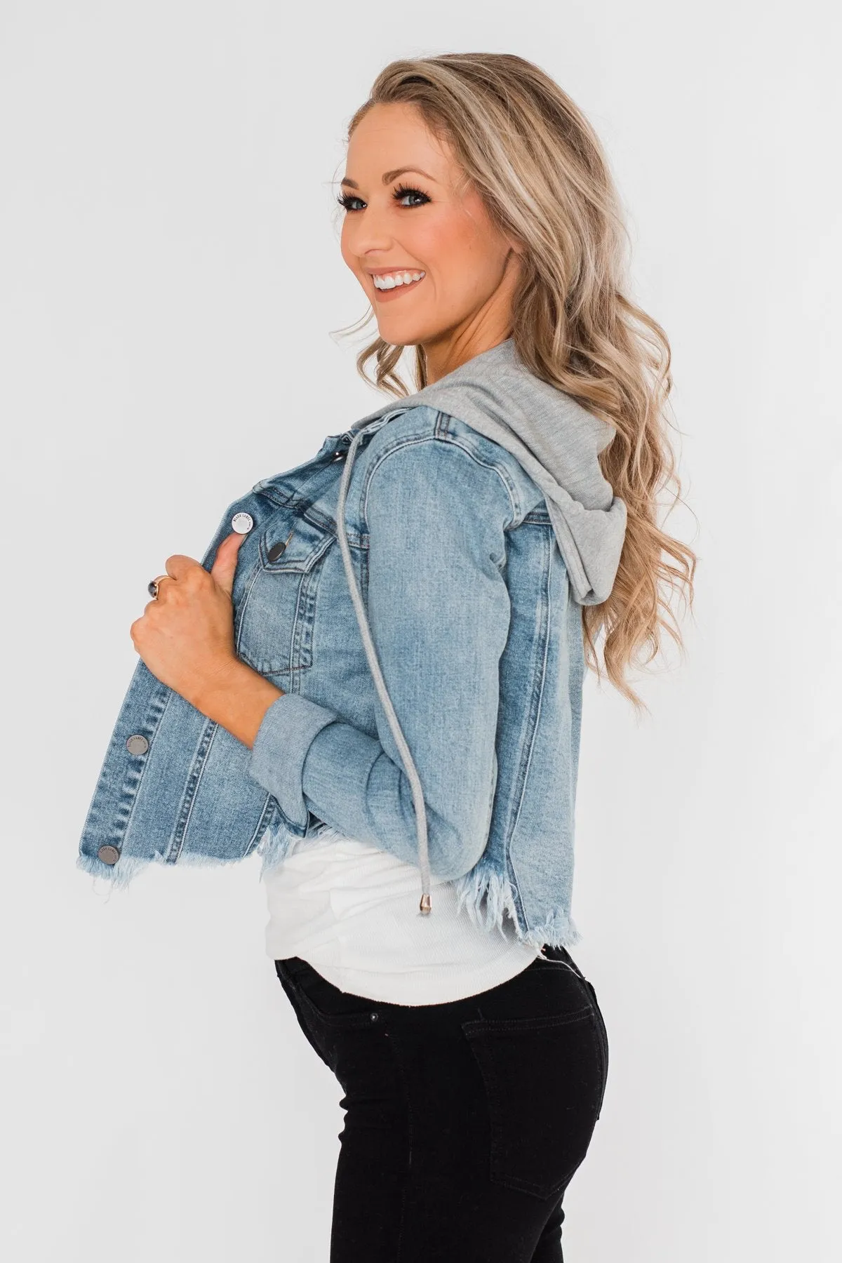 C'est Toi Frayed Hem Denim Jacket- Light Wash