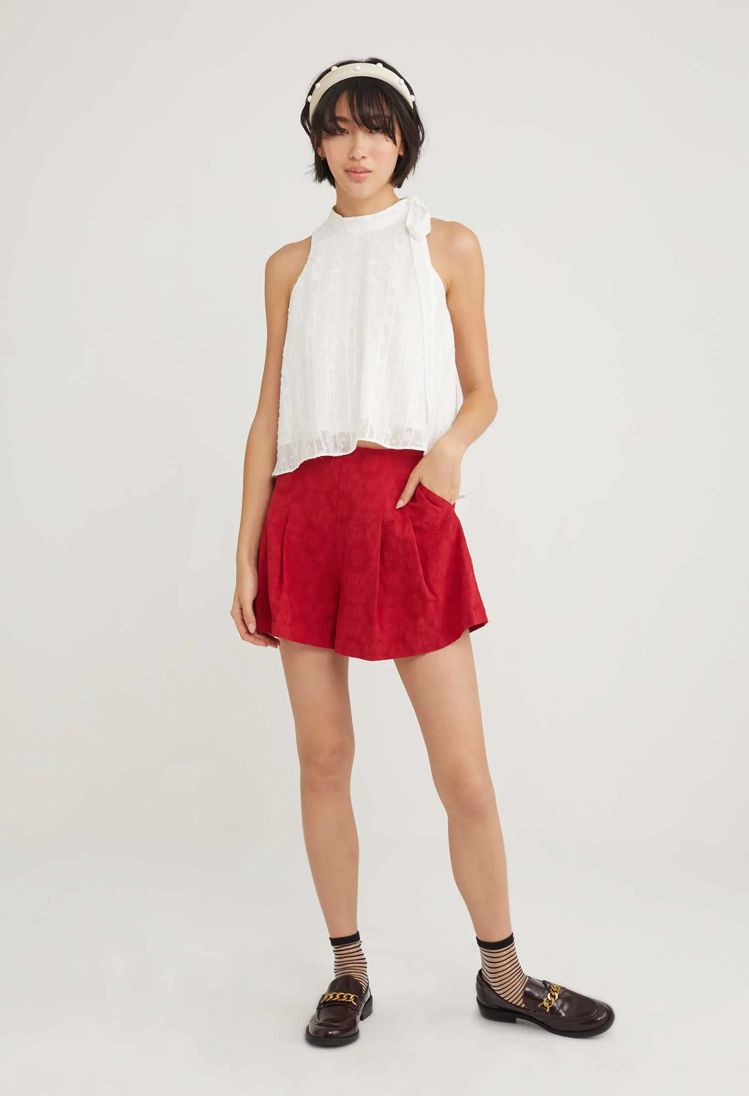 Cherry Blossom Wide Leg Pleated Shorts