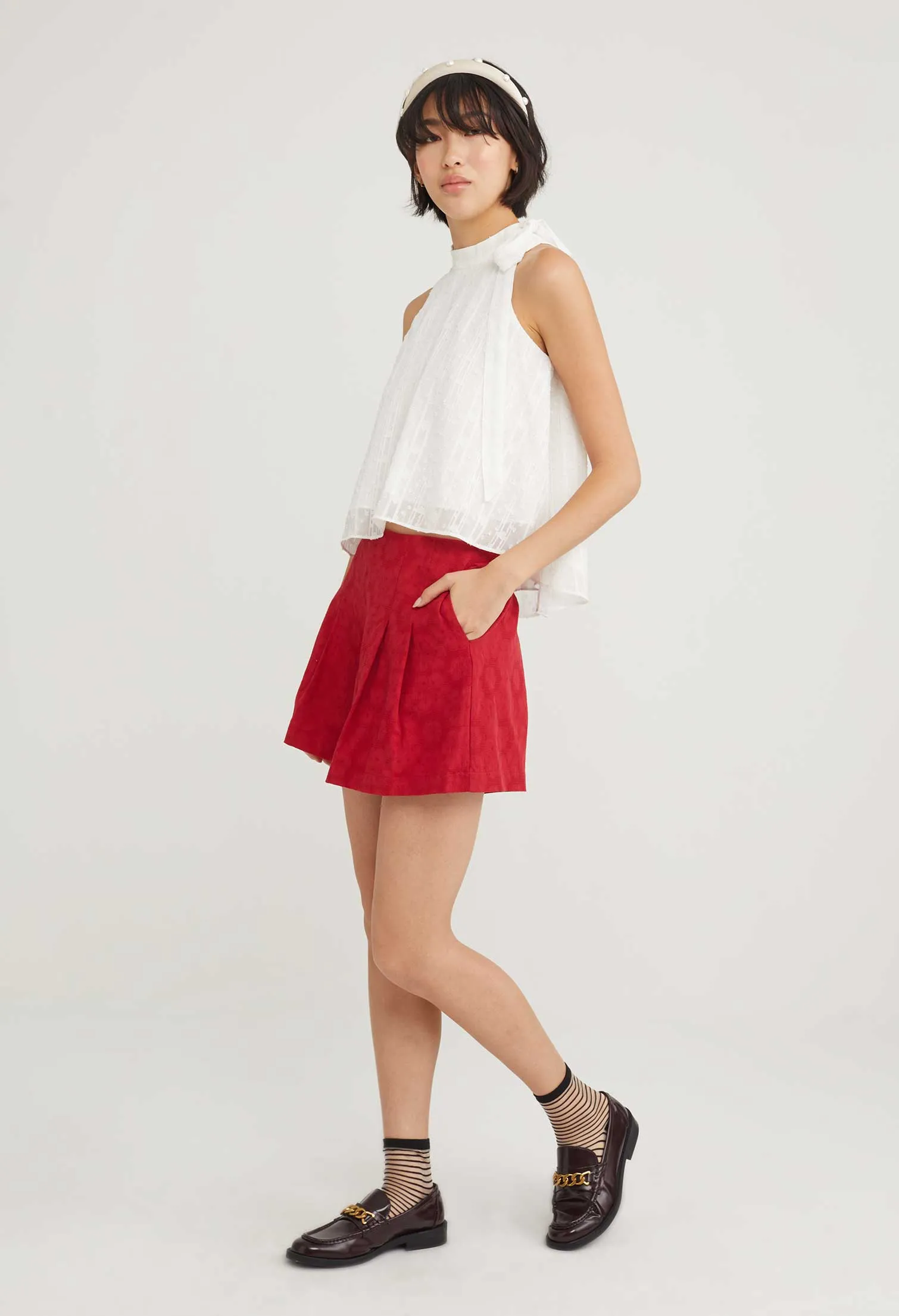 Cherry Blossom Wide Leg Pleated Shorts