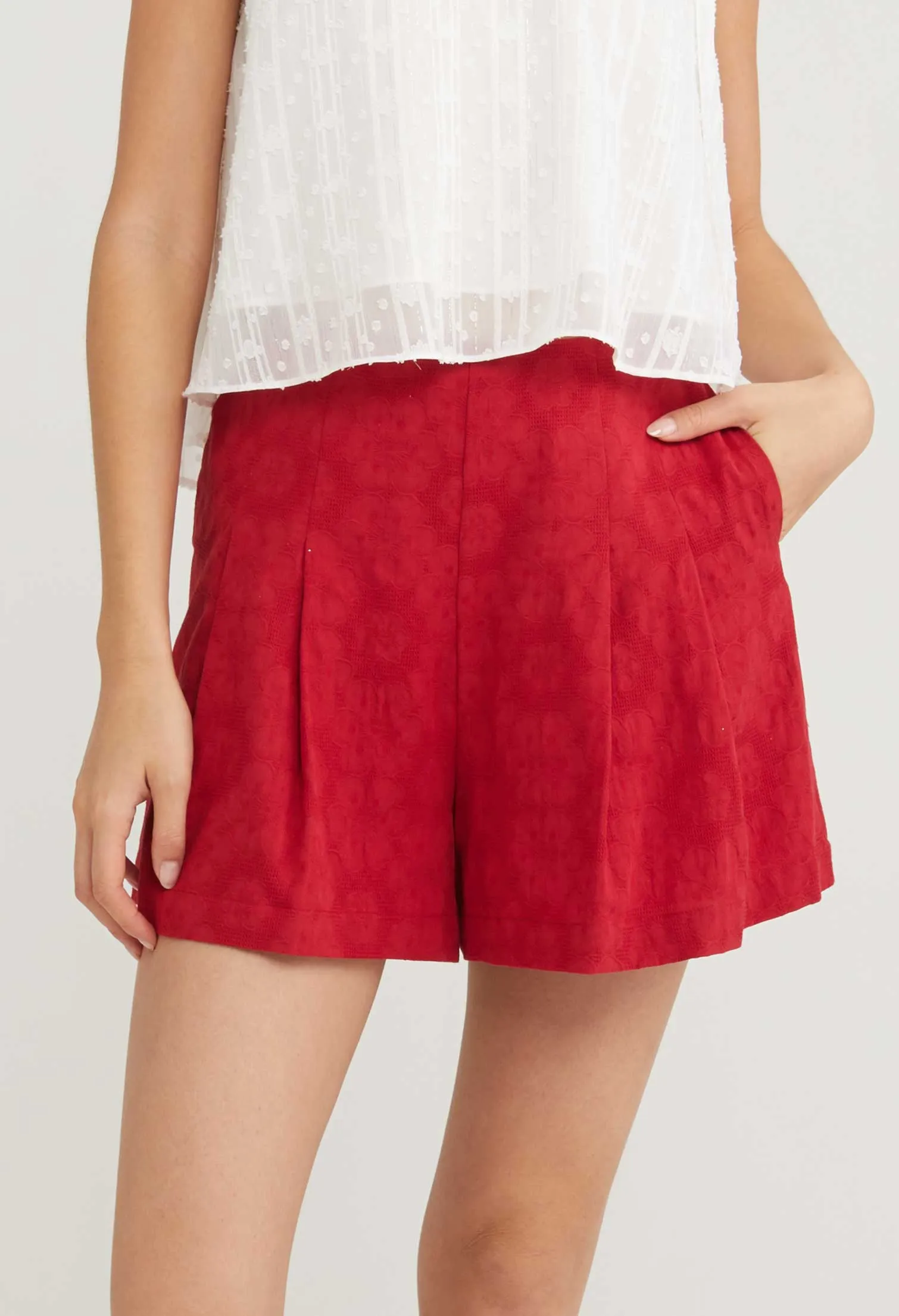 Cherry Blossom Wide Leg Pleated Shorts