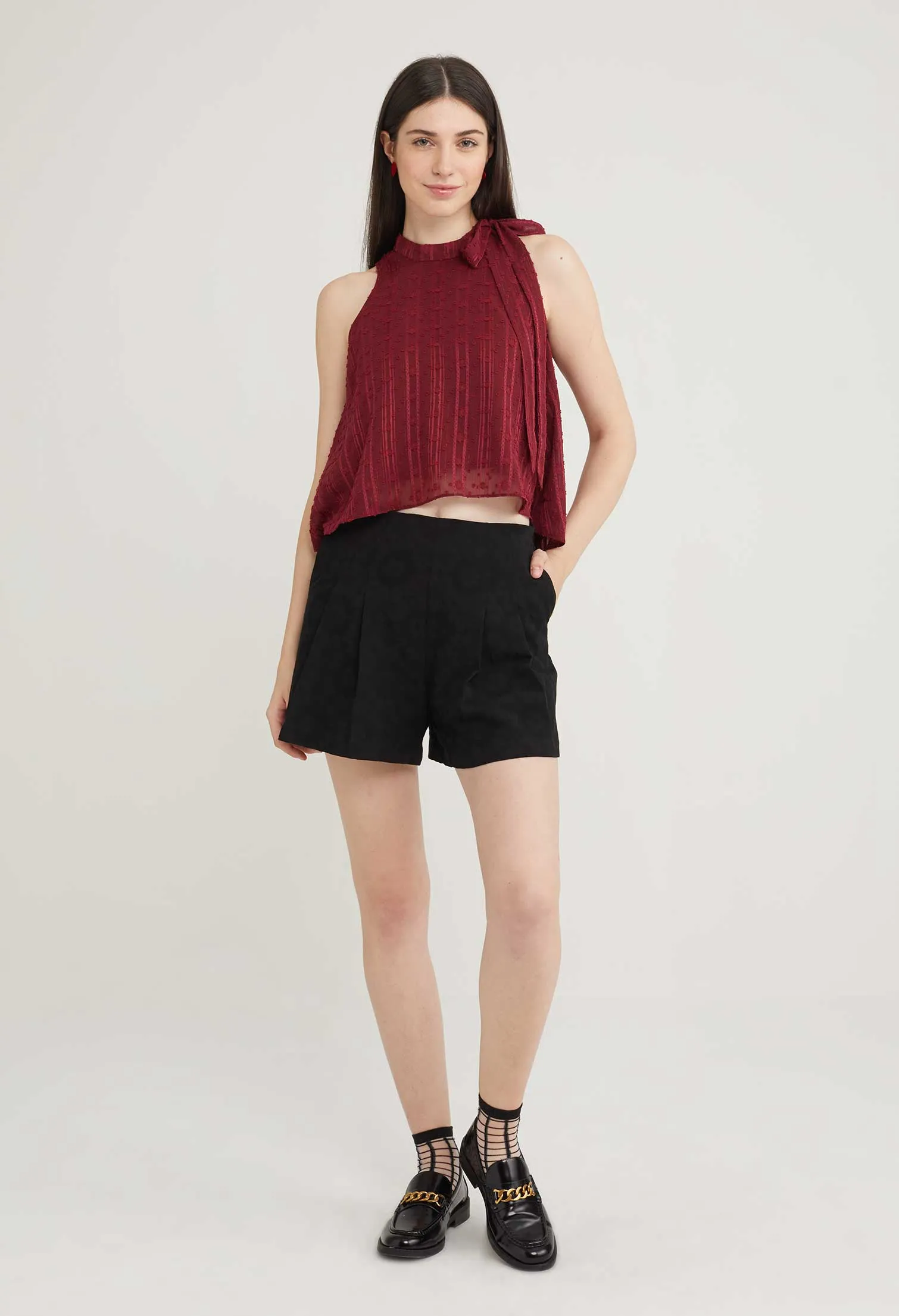 Cherry Blossom Wide Leg Pleated Shorts