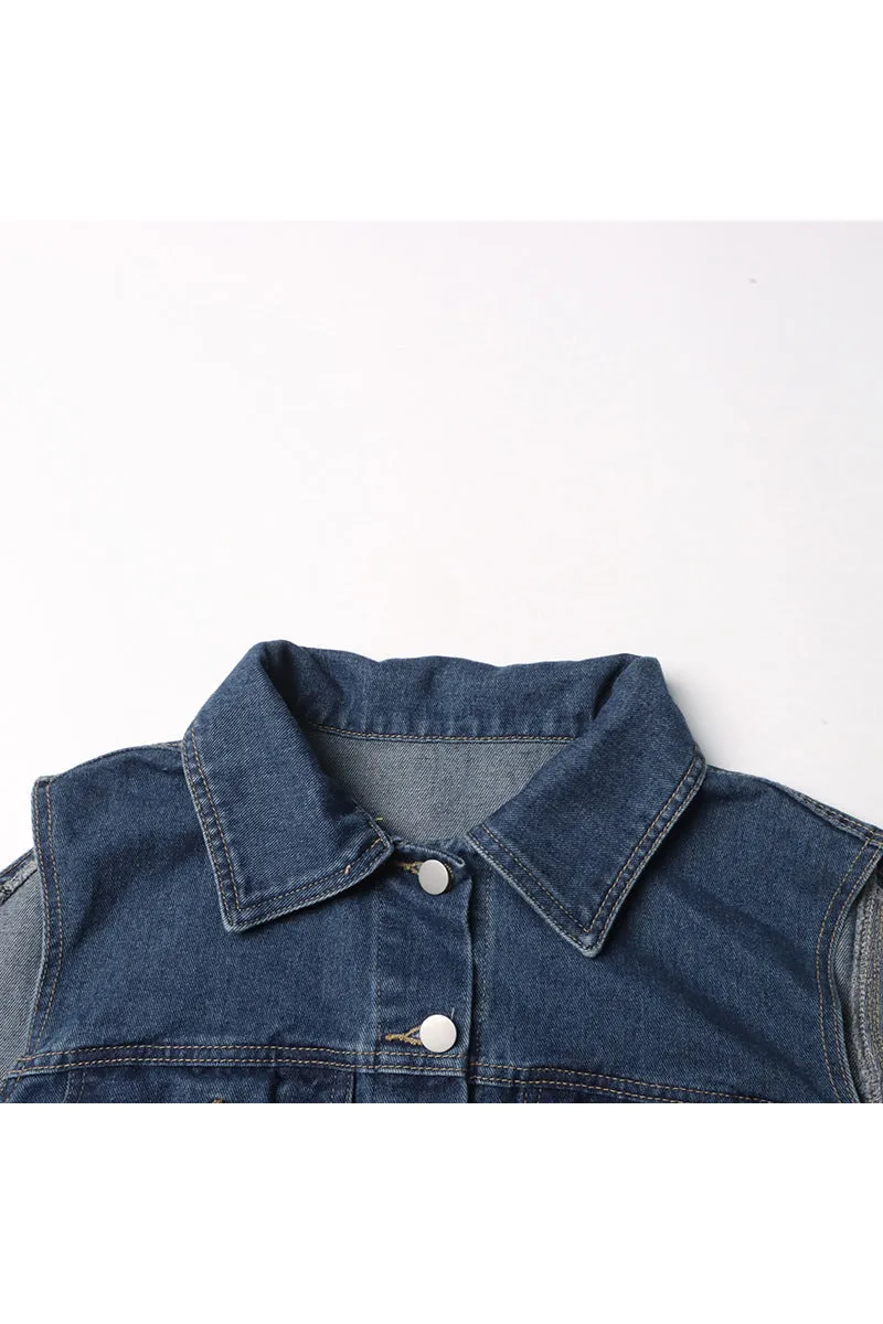 CJ0208 Cold Shoulder Denim Jacket