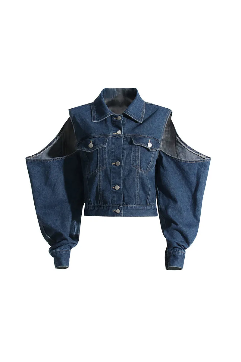 CJ0208 Cold Shoulder Denim Jacket