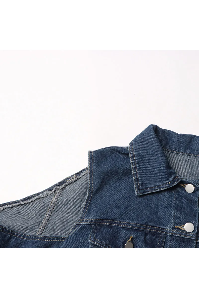 CJ0208 Cold Shoulder Denim Jacket