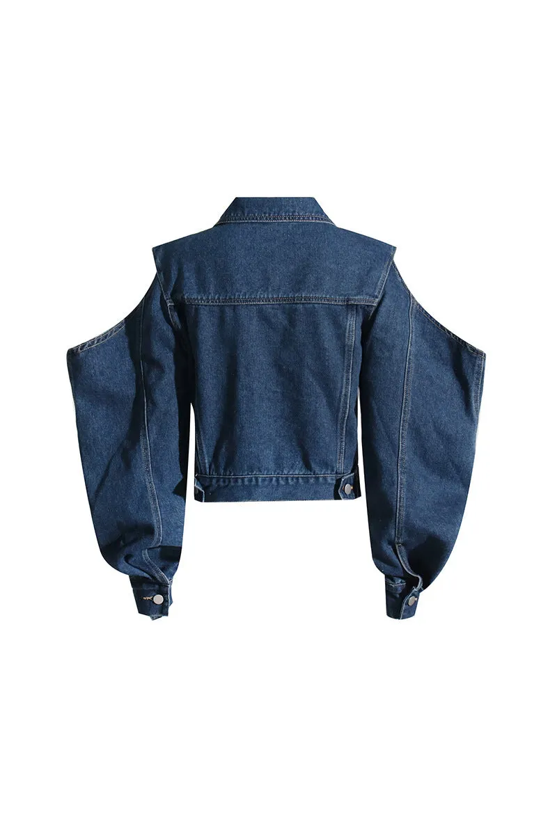 CJ0208 Cold Shoulder Denim Jacket