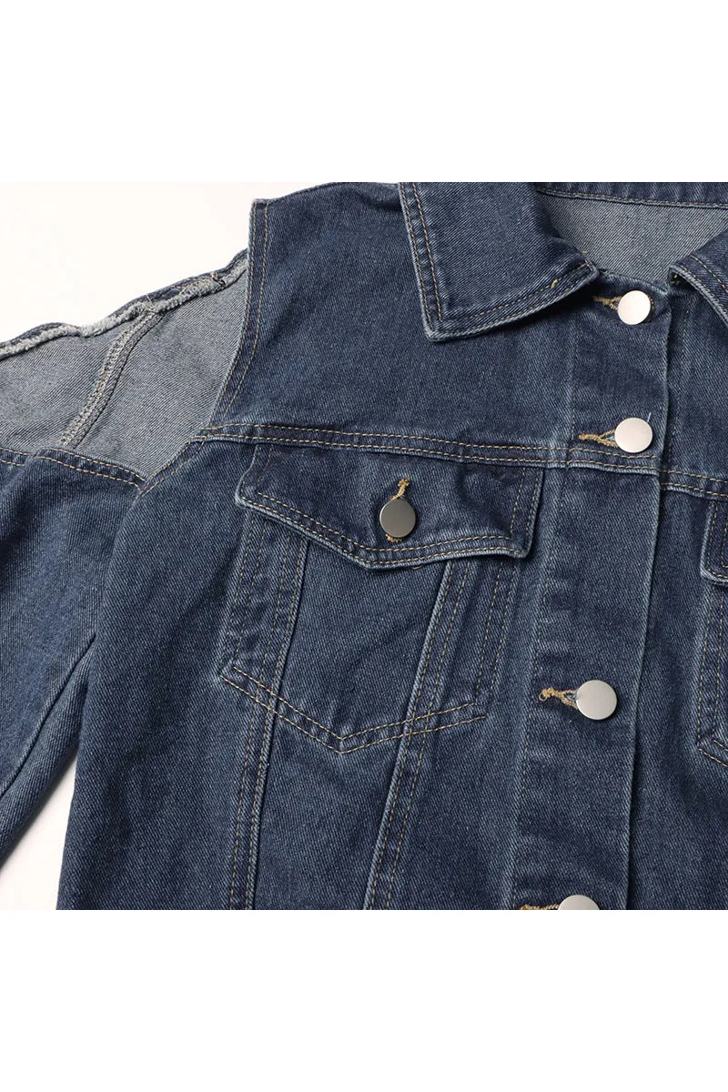 CJ0208 Cold Shoulder Denim Jacket