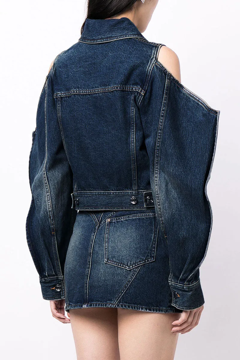 CJ0208 Cold Shoulder Denim Jacket