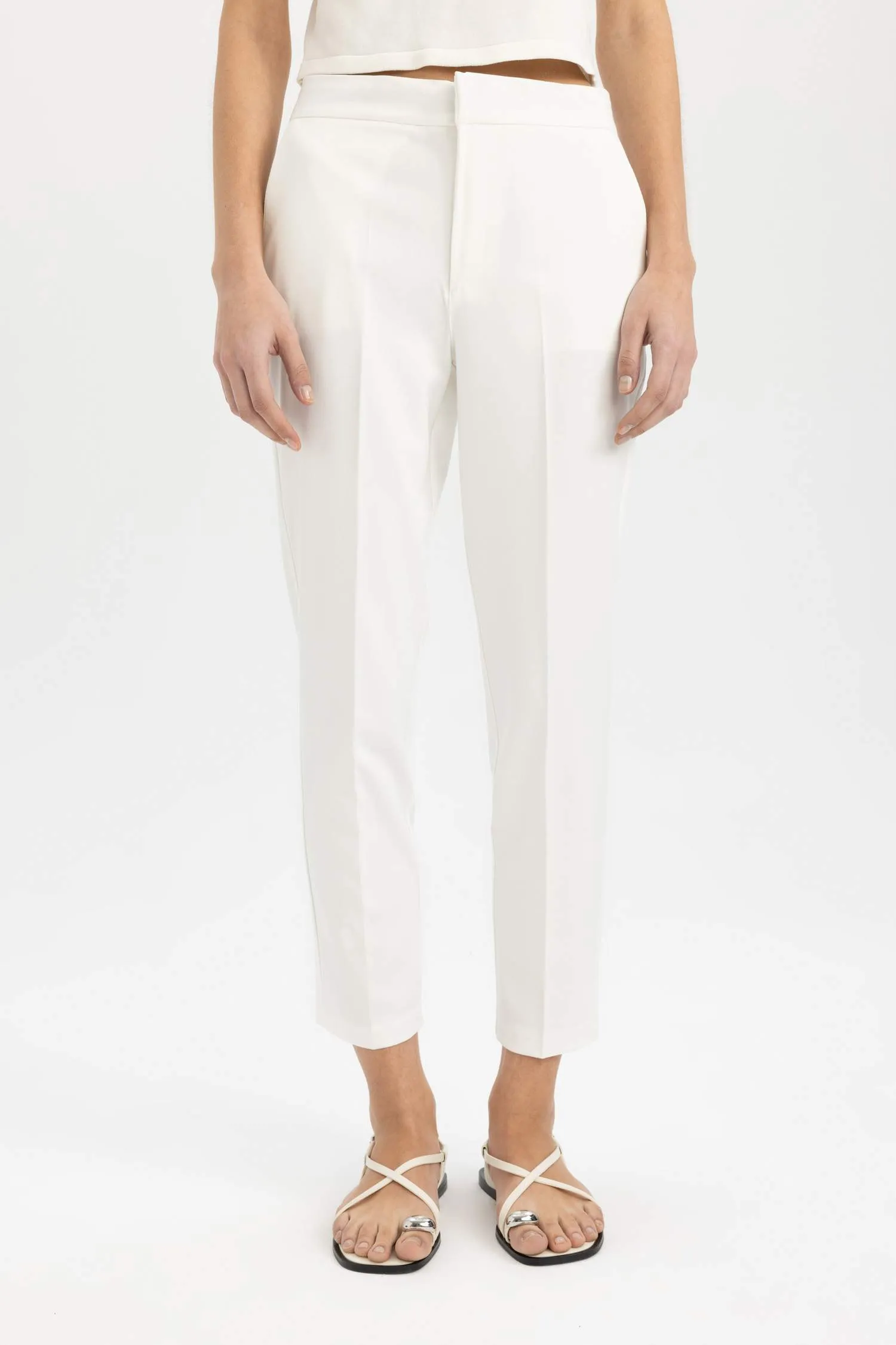 Classic Chino Fabric Pants Normal Waist Basic Straight Pocket Wrist Length