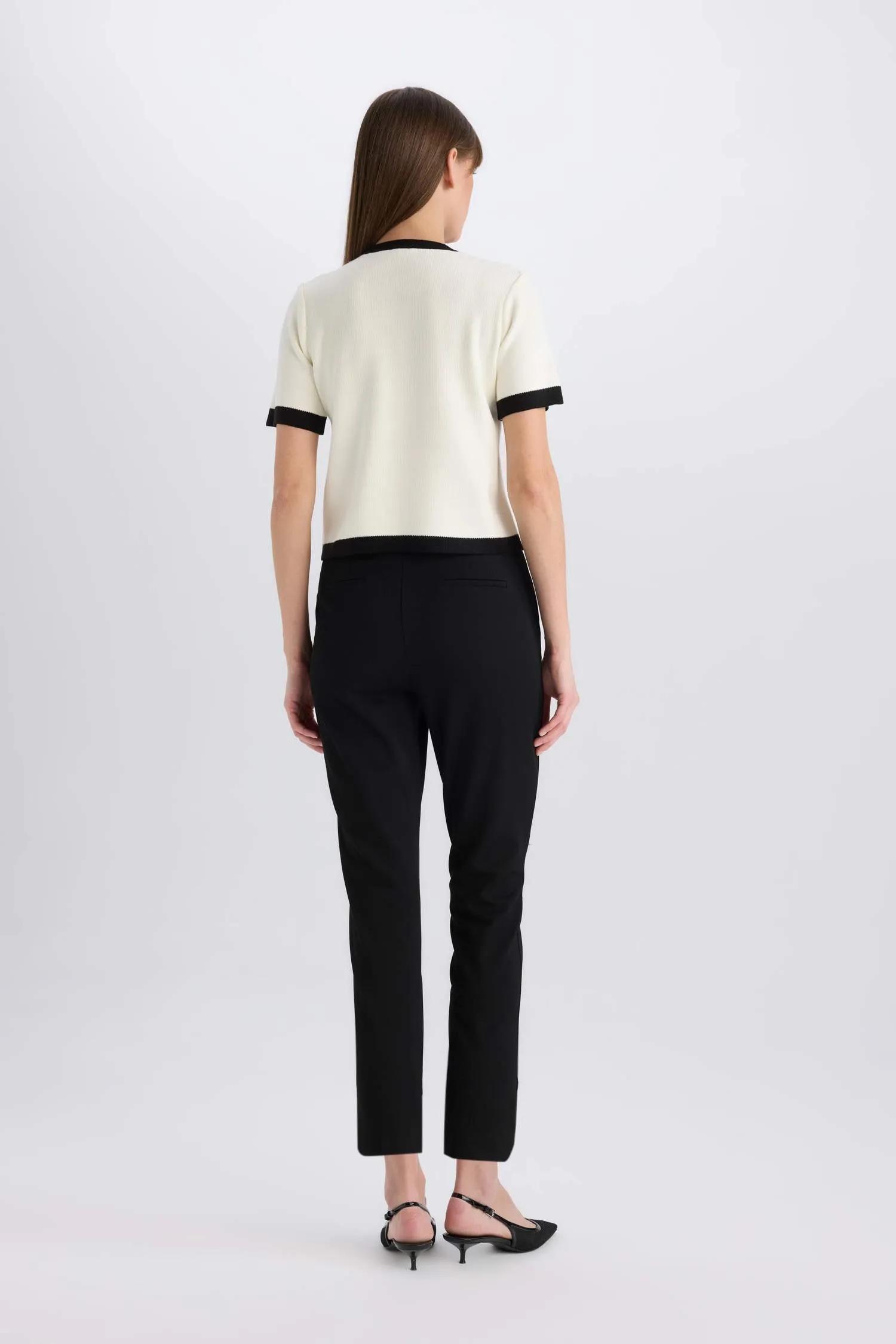 Classic Chino Fabric Pants Normal Waist Basic Straight Pocket Wrist Length