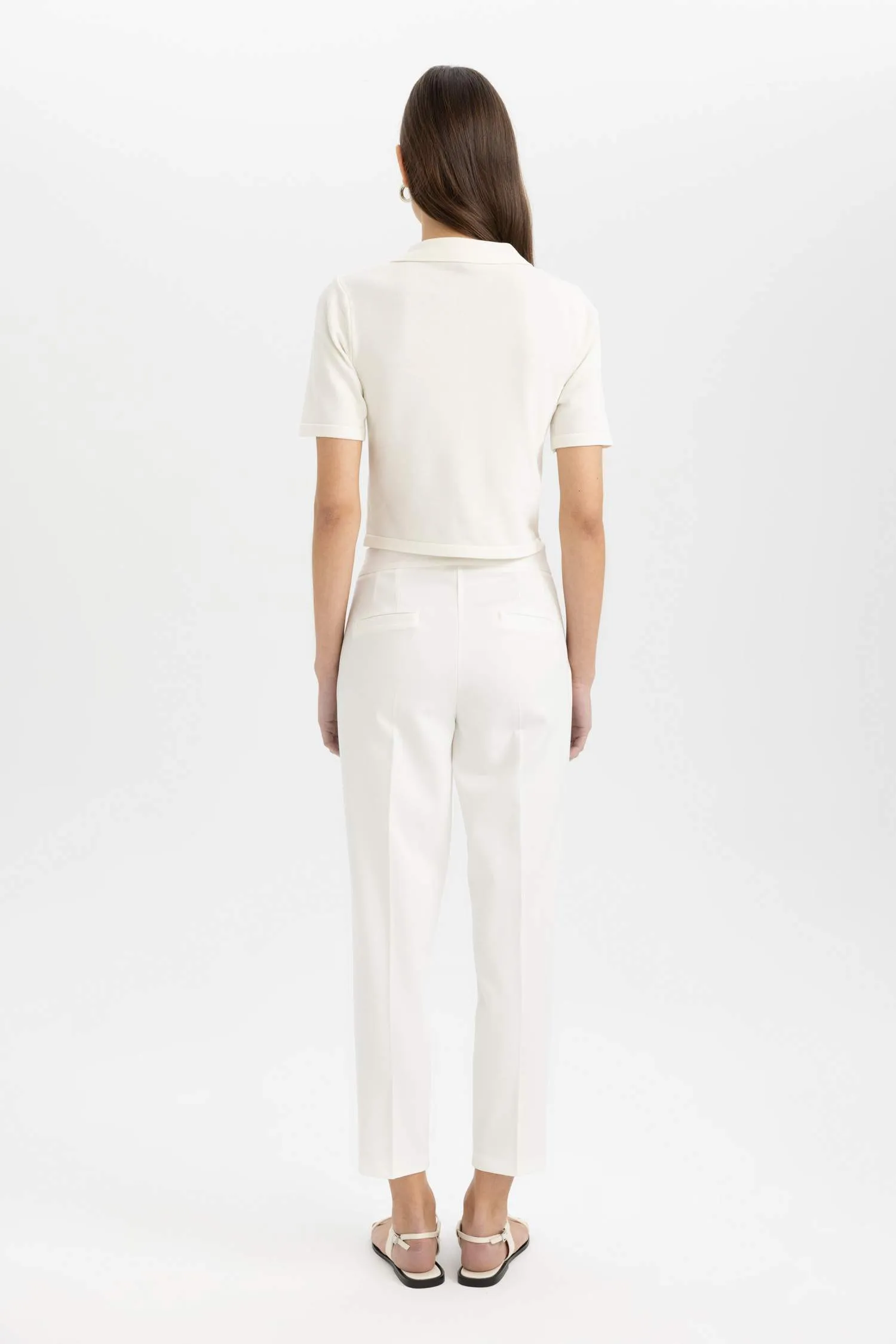 Classic Chino Fabric Pants Normal Waist Basic Straight Pocket Wrist Length