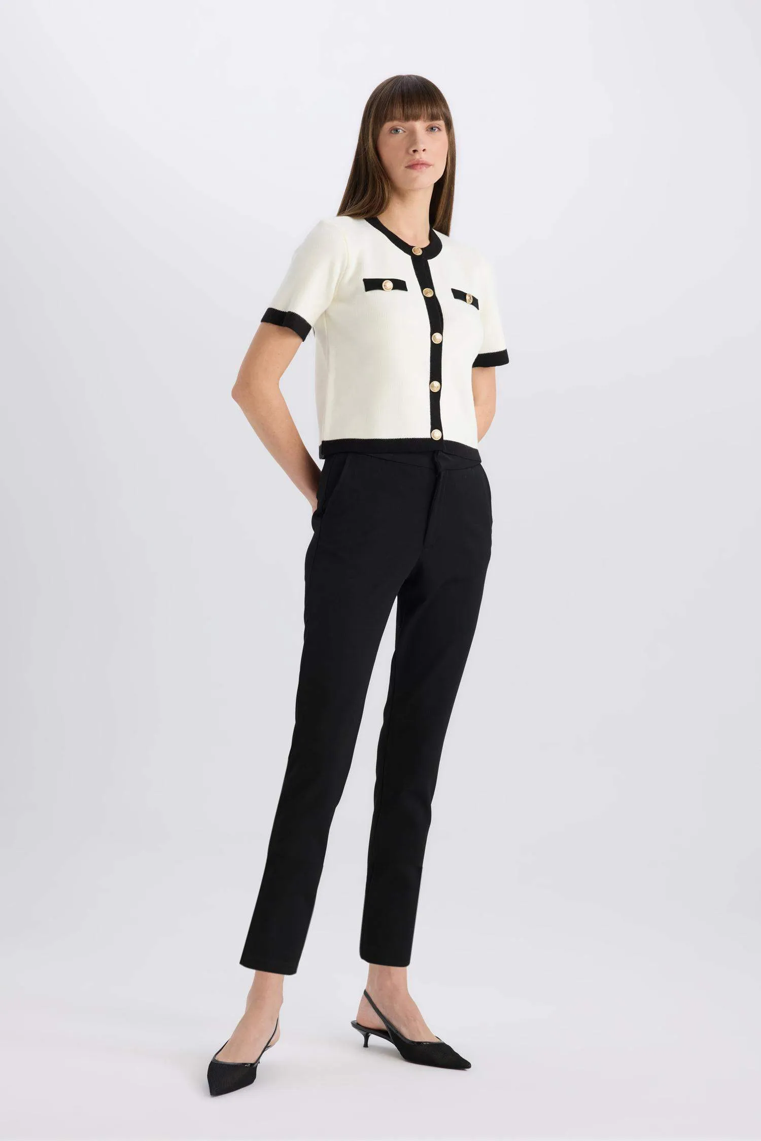 Classic Chino Fabric Pants Normal Waist Basic Straight Pocket Wrist Length