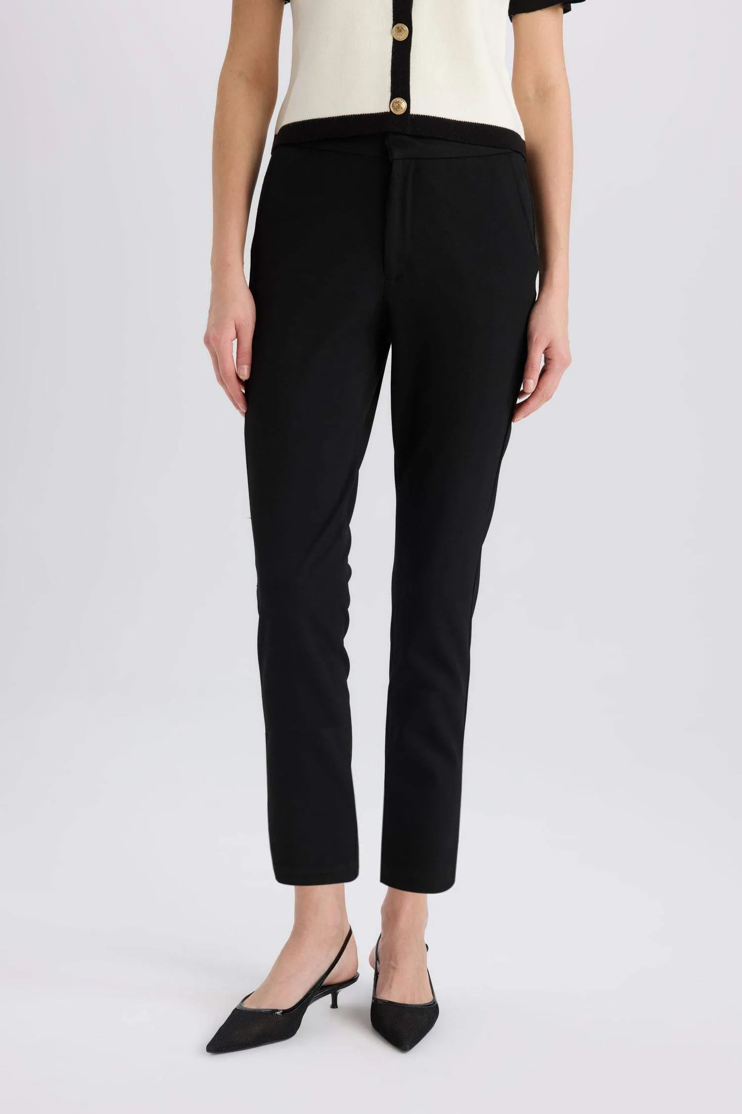 Classic Chino Fabric Pants Normal Waist Basic Straight Pocket Wrist Length