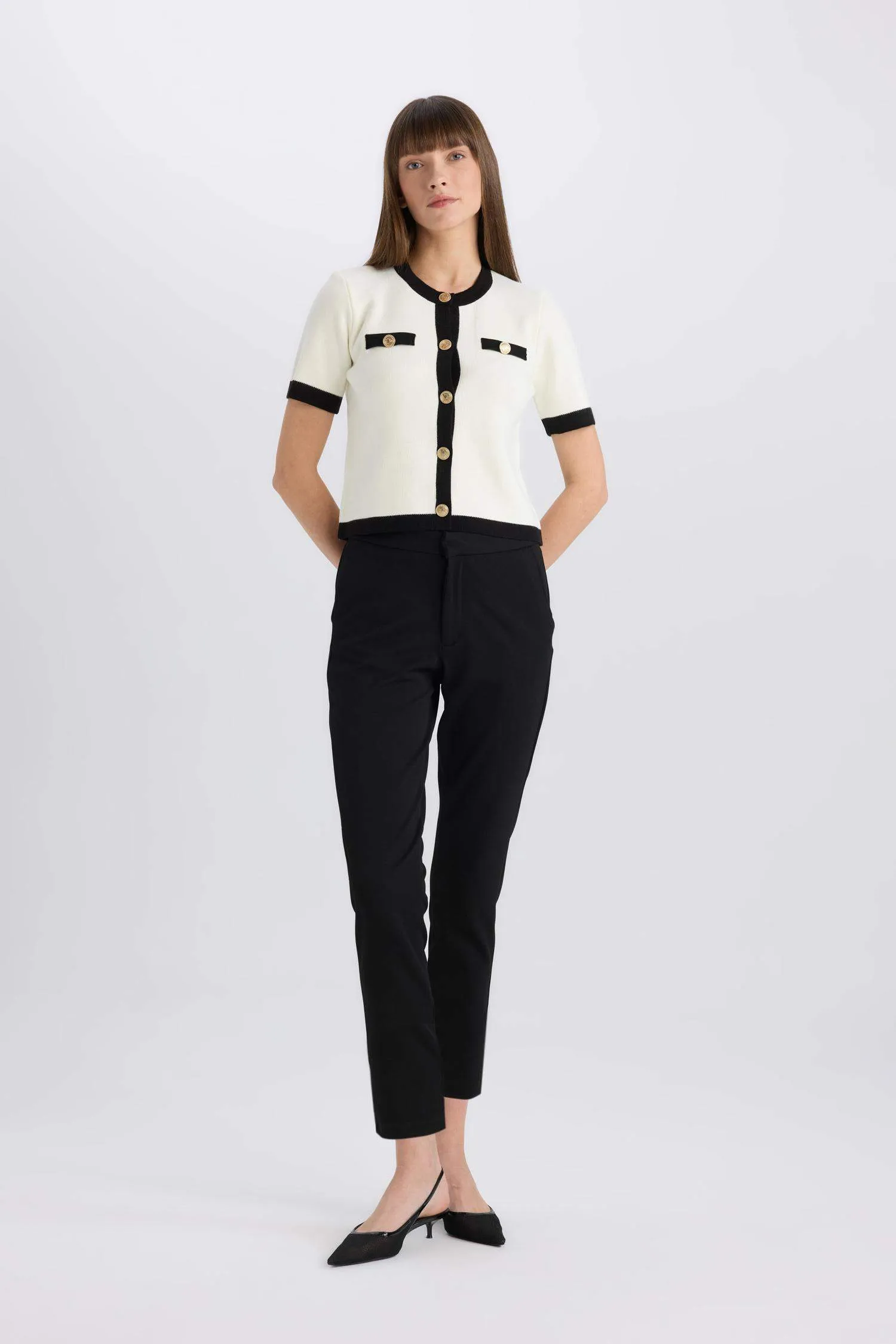 Classic Chino Fabric Pants Normal Waist Basic Straight Pocket Wrist Length