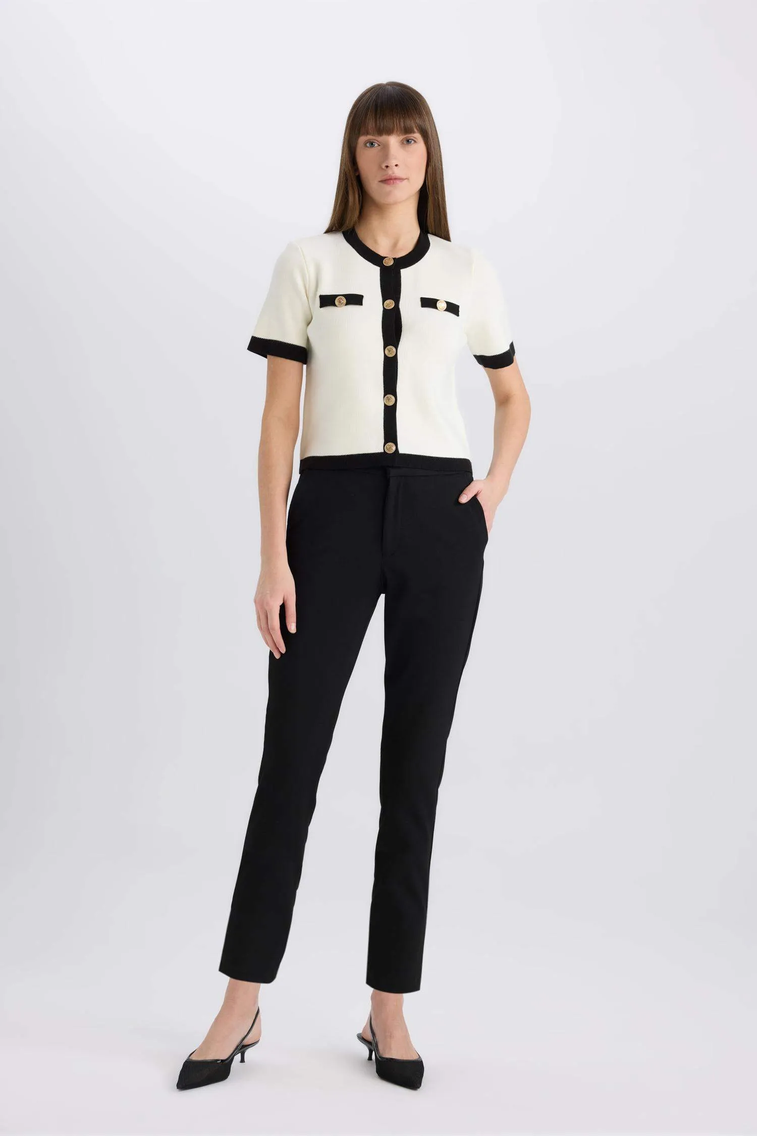 Classic Chino Fabric Pants Normal Waist Basic Straight Pocket Wrist Length