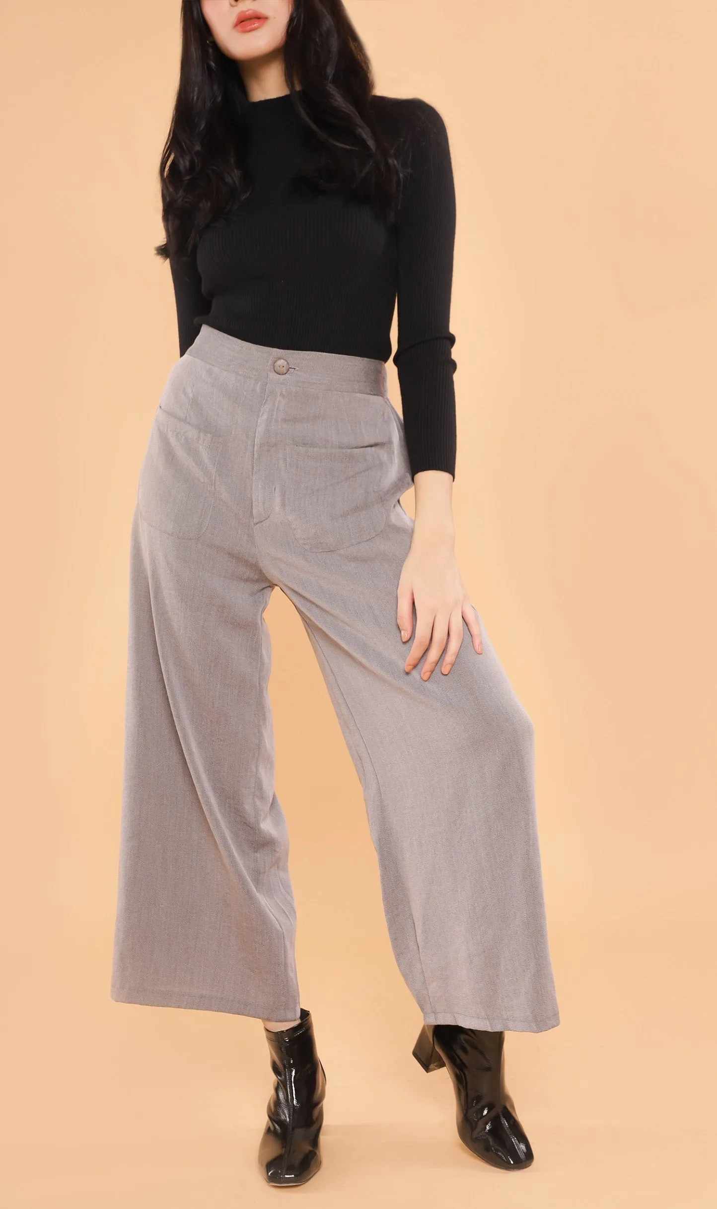CLOVER Front-Pocket Flowy Pants (Grey)