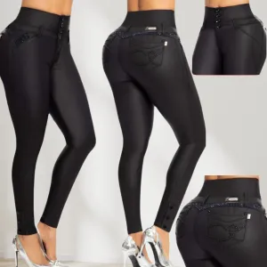 Colombian Black Leather Lift-Up Jeans | Shapely Women's Denim - 80604 (C58)
