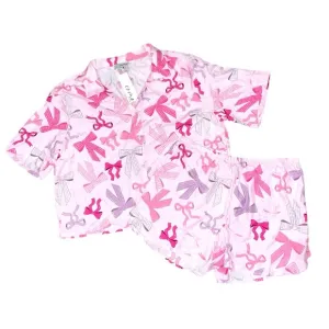 Coquette Pink Bow Pajamas Womens Medium Boxers Set PJS Viral Girly Sleep Lounge