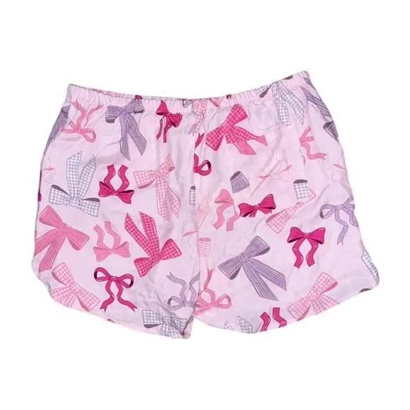 Coquette Pink Bow Pajamas Womens Medium Boxers Set PJS Viral Girly Sleep Lounge