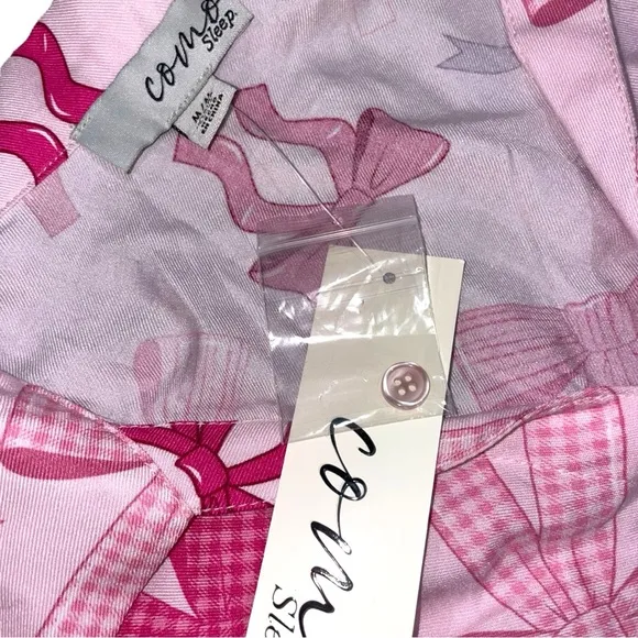 Coquette Pink Bow Pajamas Womens Medium Boxers Set PJS Viral Girly Sleep Lounge
