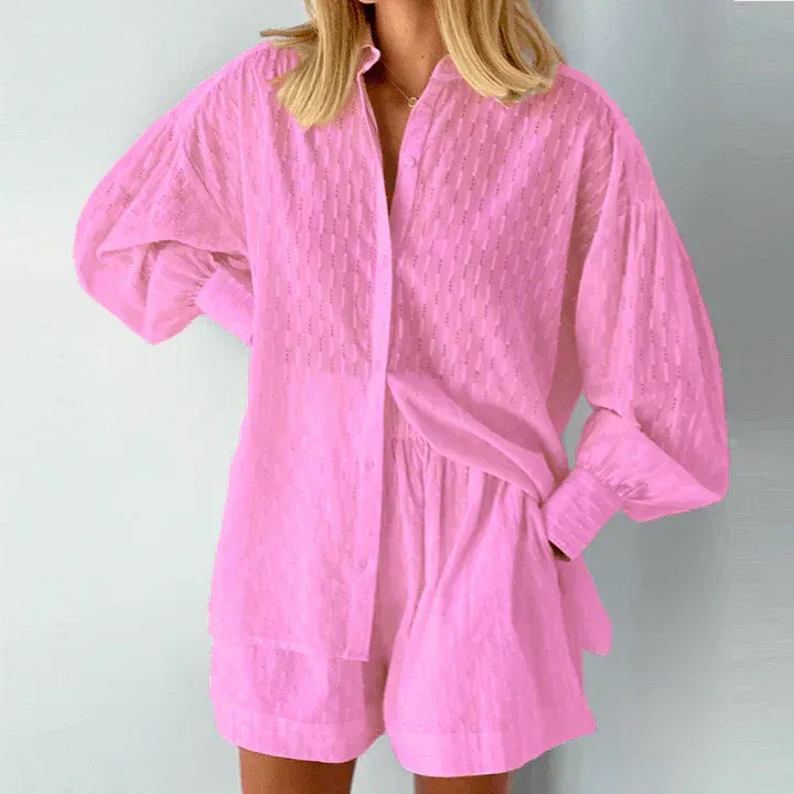 CozyChic™ | Women's Co-ord Set | Button-Up Shirt & High-Waisted Shorts in Breathable Relaxed Fit Fabric