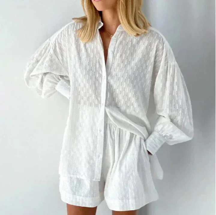 CozyChic™ | Women's Co-ord Set | Button-Up Shirt & High-Waisted Shorts in Breathable Relaxed Fit Fabric