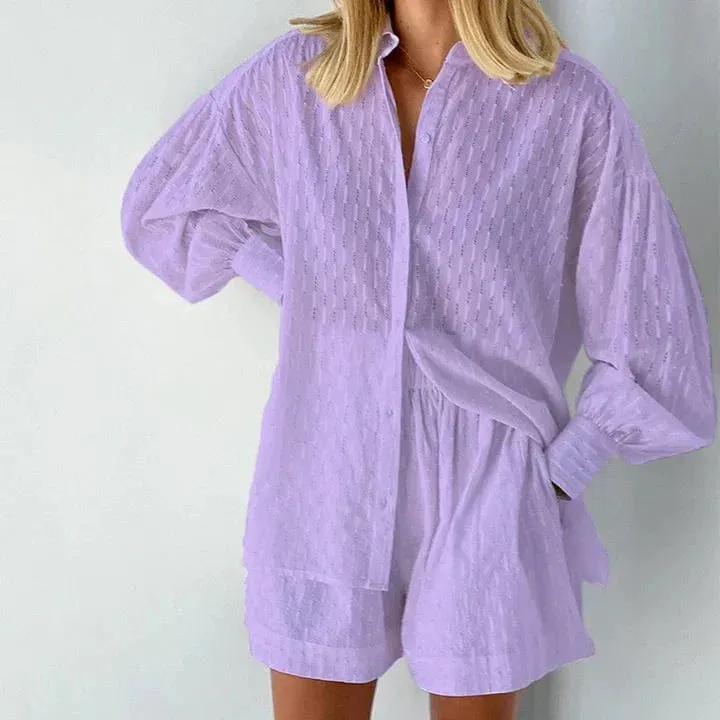 CozyChic™ | Women's Co-ord Set | Button-Up Shirt & High-Waisted Shorts in Breathable Relaxed Fit Fabric