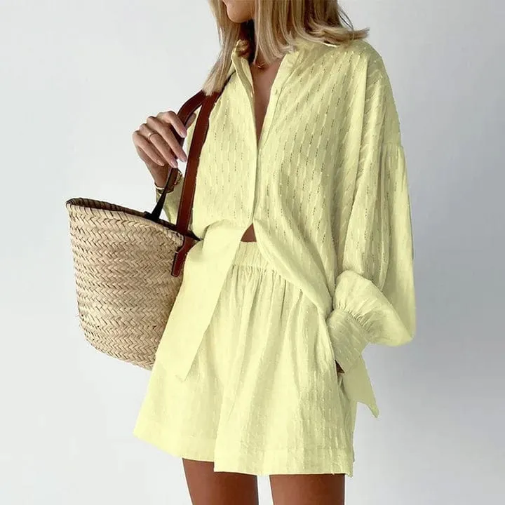 CozyChic™ | Women's Co-ord Set | Button-Up Shirt & High-Waisted Shorts in Breathable Relaxed Fit Fabric