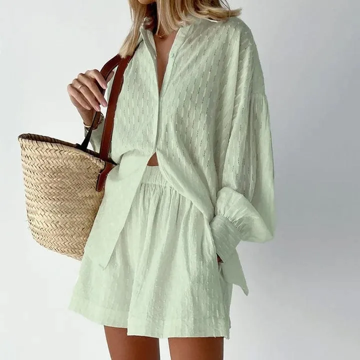 CozyChic™ | Women's Co-ord Set | Button-Up Shirt & High-Waisted Shorts in Breathable Relaxed Fit Fabric