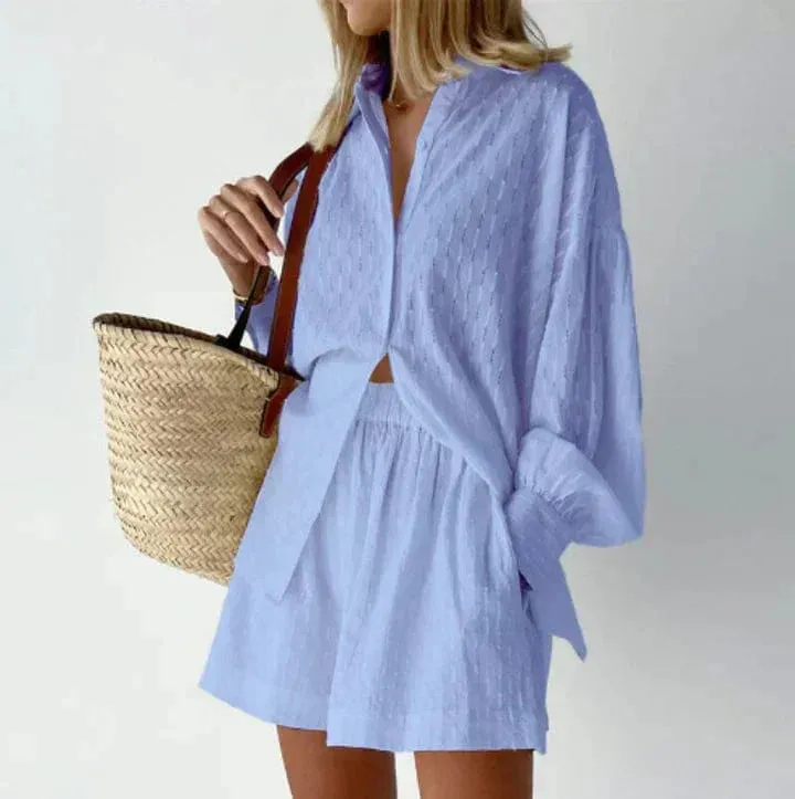 CozyChic™ | Women's Co-ord Set | Button-Up Shirt & High-Waisted Shorts in Breathable Relaxed Fit Fabric
