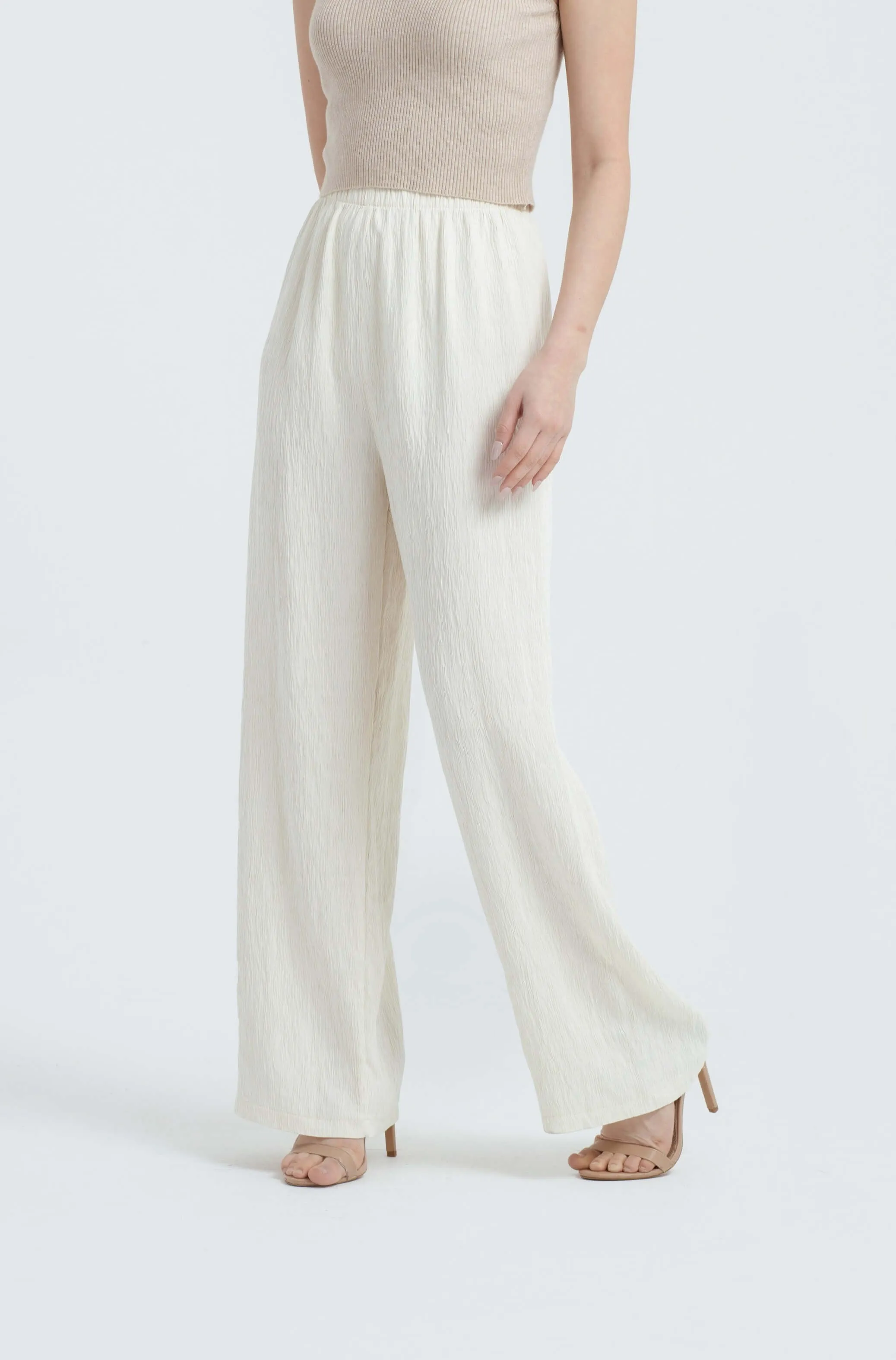 Cream Crinkle Loose Pants