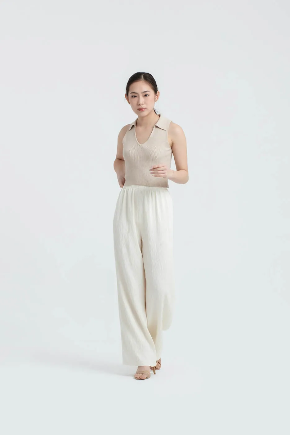 Cream Crinkle Loose Pants