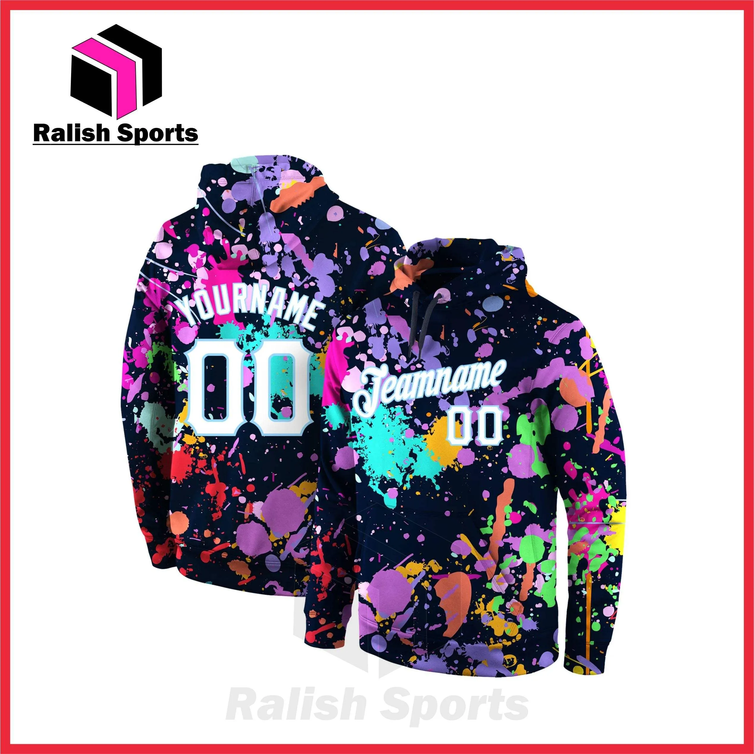 Custom Stitched Splashes Graffiti Pattern White-Light Blue 3D Sports Pullover Sweatshirt Hoodie