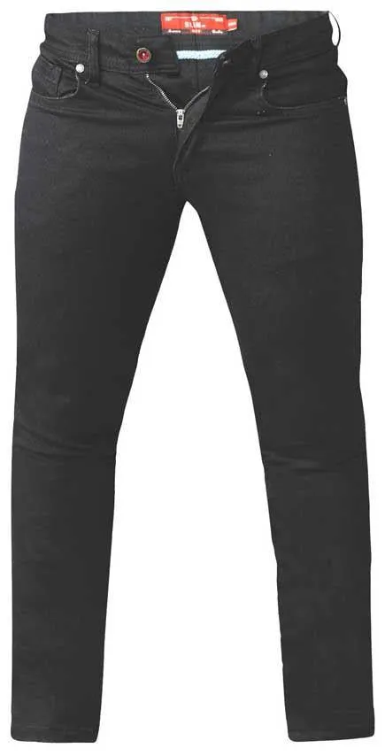 D555 Tapered Fit Stretch Jeans (Claude) In Black Waist 30" to 38"
