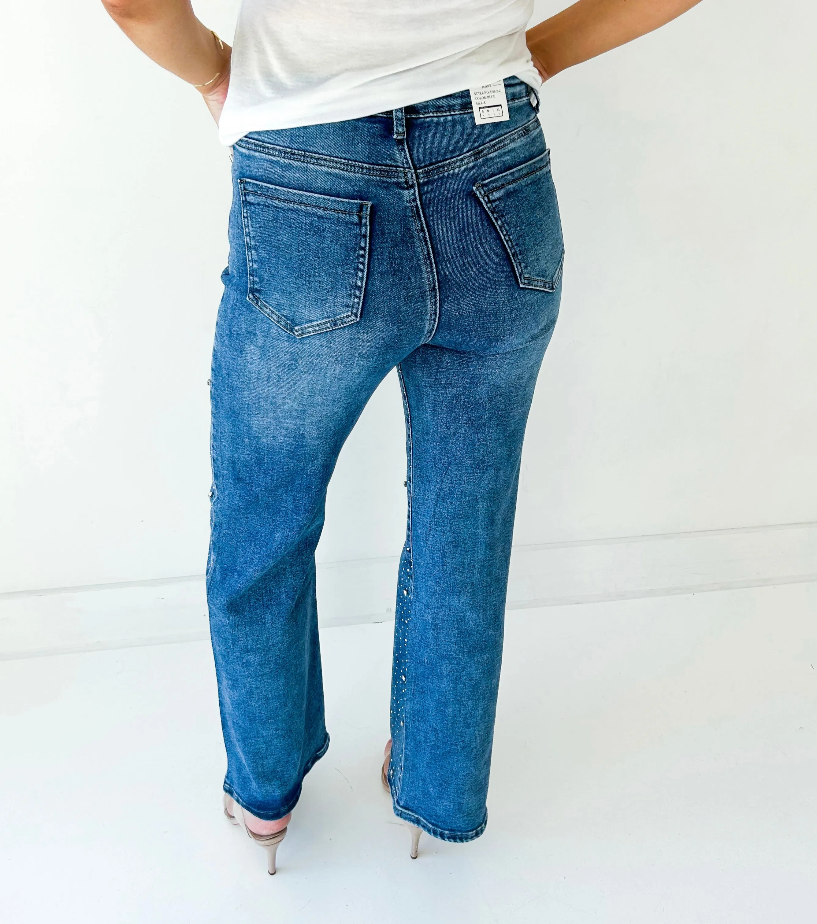 Dazzly Rhinestone Embellished Stretch Denim Jeans
