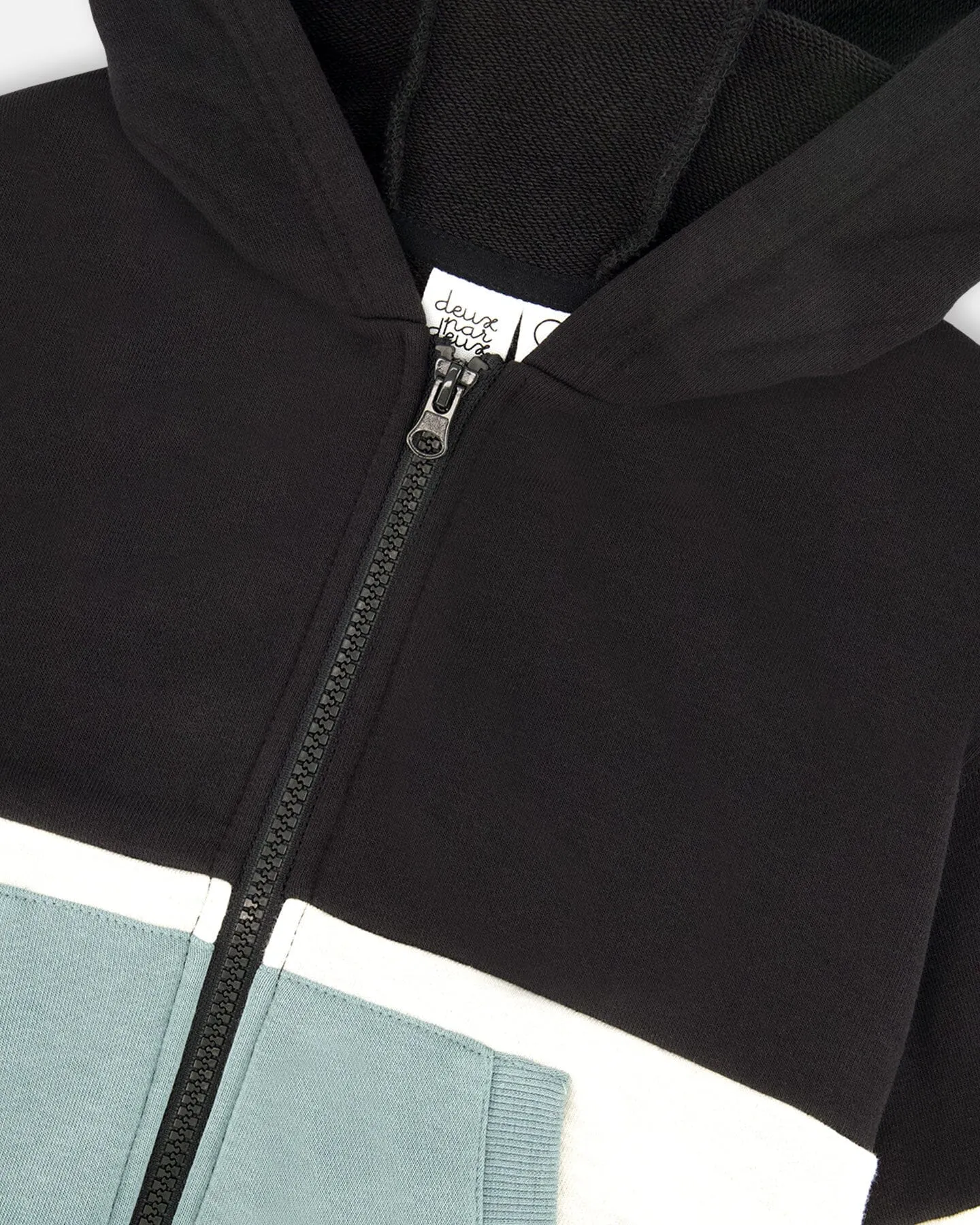 Deux Par Deux French Terry Color Block Full Zip Hoodie Cardigan Sweatshirt  - Anthracite