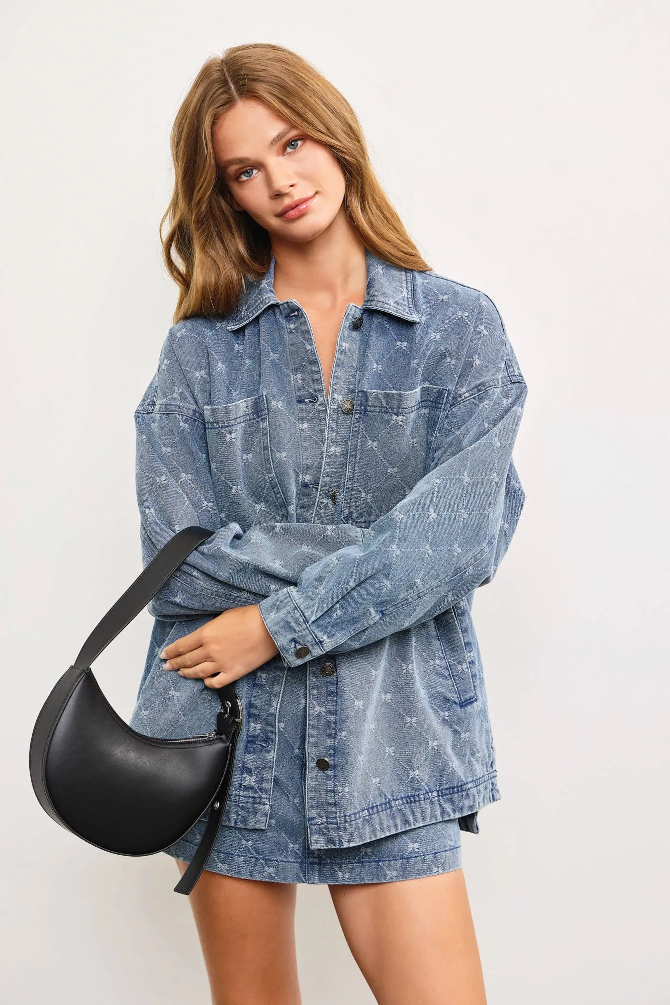 Diamonds & Bows Denim Shirt Jacket