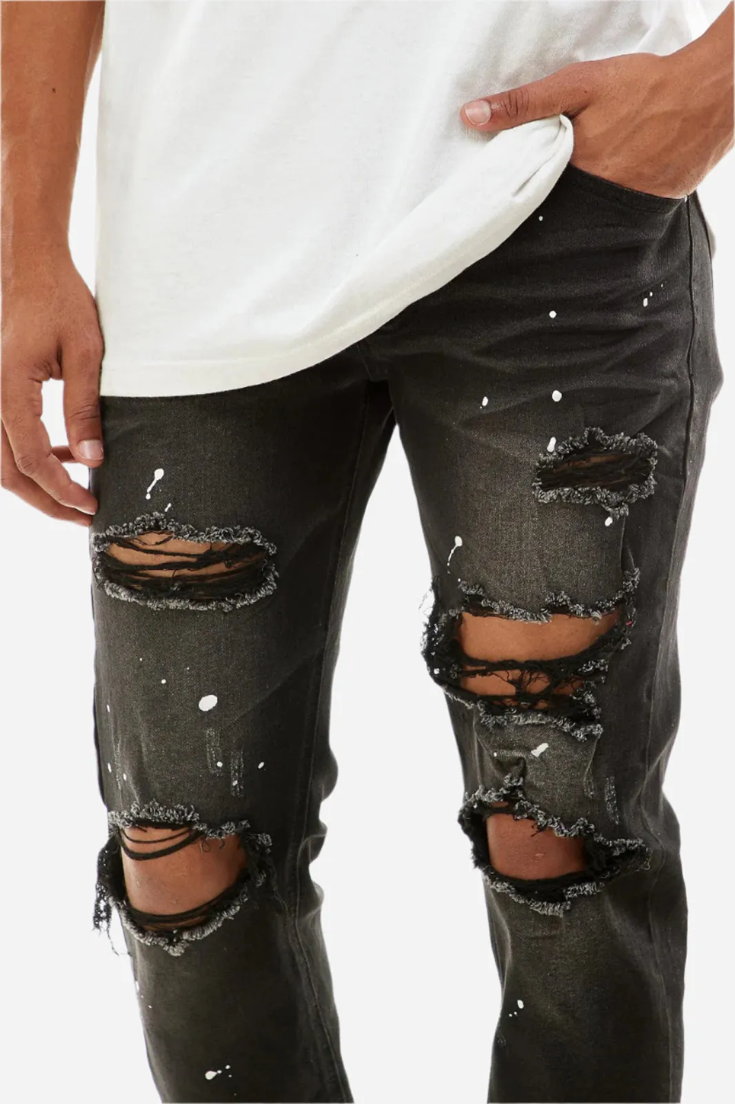 Distressed Jeans W/Paint Splatter - Skinny Ripped Jeans