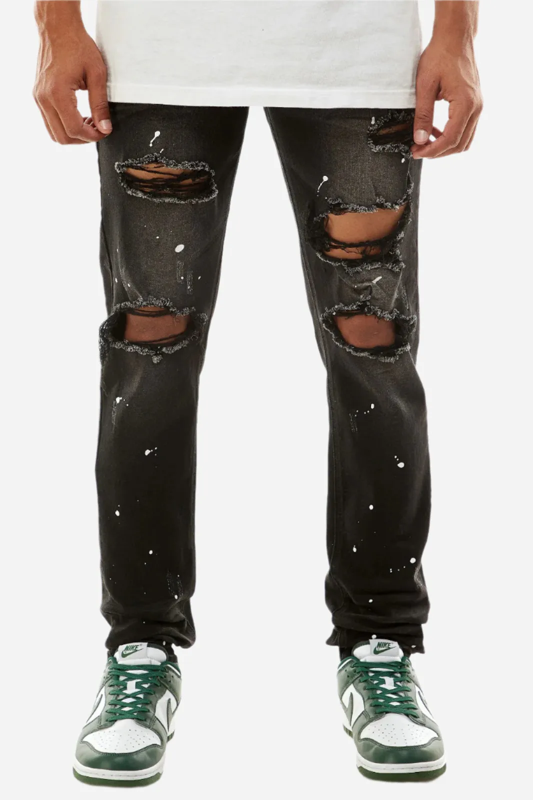Distressed Jeans W/Paint Splatter - Skinny Ripped Jeans