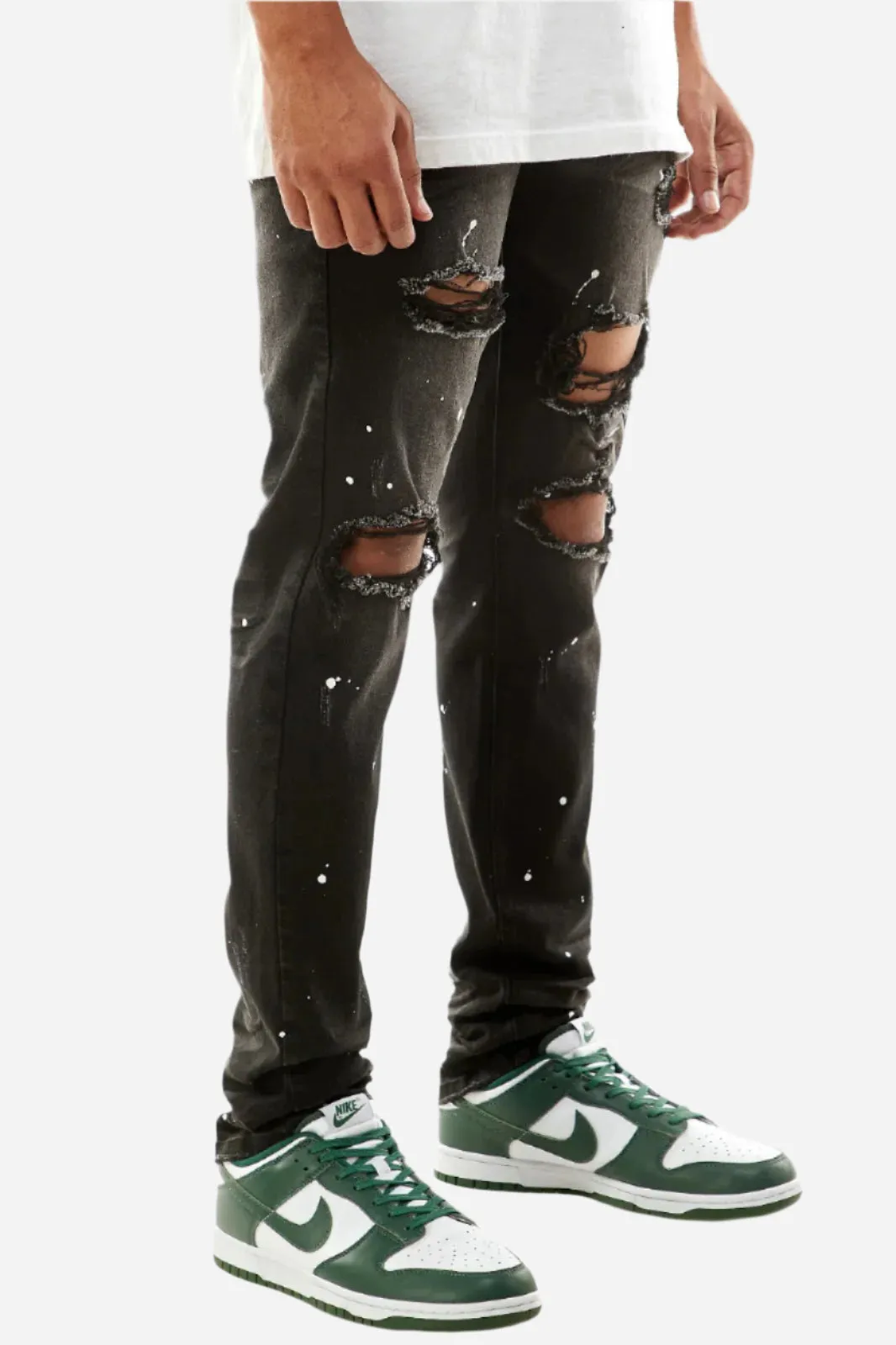 Distressed Jeans W/Paint Splatter - Skinny Ripped Jeans