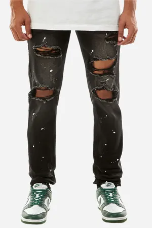 Distressed Jeans W/Paint Splatter - Skinny Ripped Jeans
