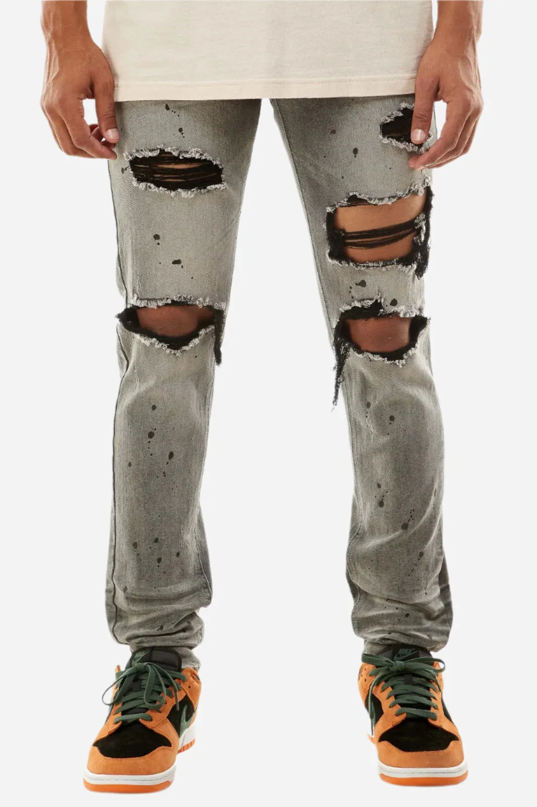 Distressed Jeans W/Paint Splatter - Skinny Ripped Jeans