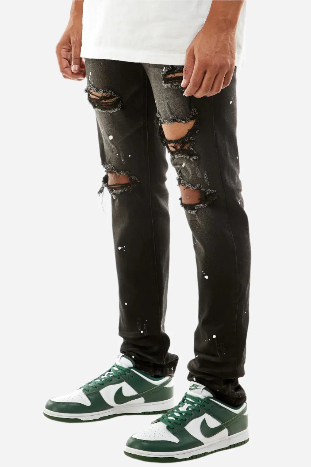 Distressed Jeans W/Paint Splatter - Skinny Ripped Jeans