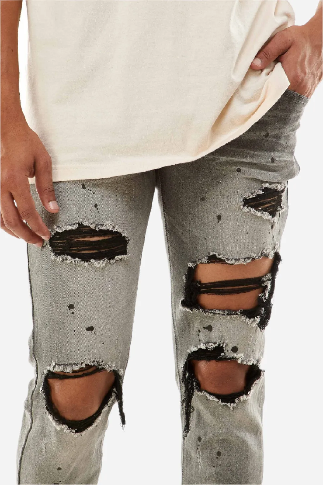 Distressed Jeans W/Paint Splatter - Skinny Ripped Jeans