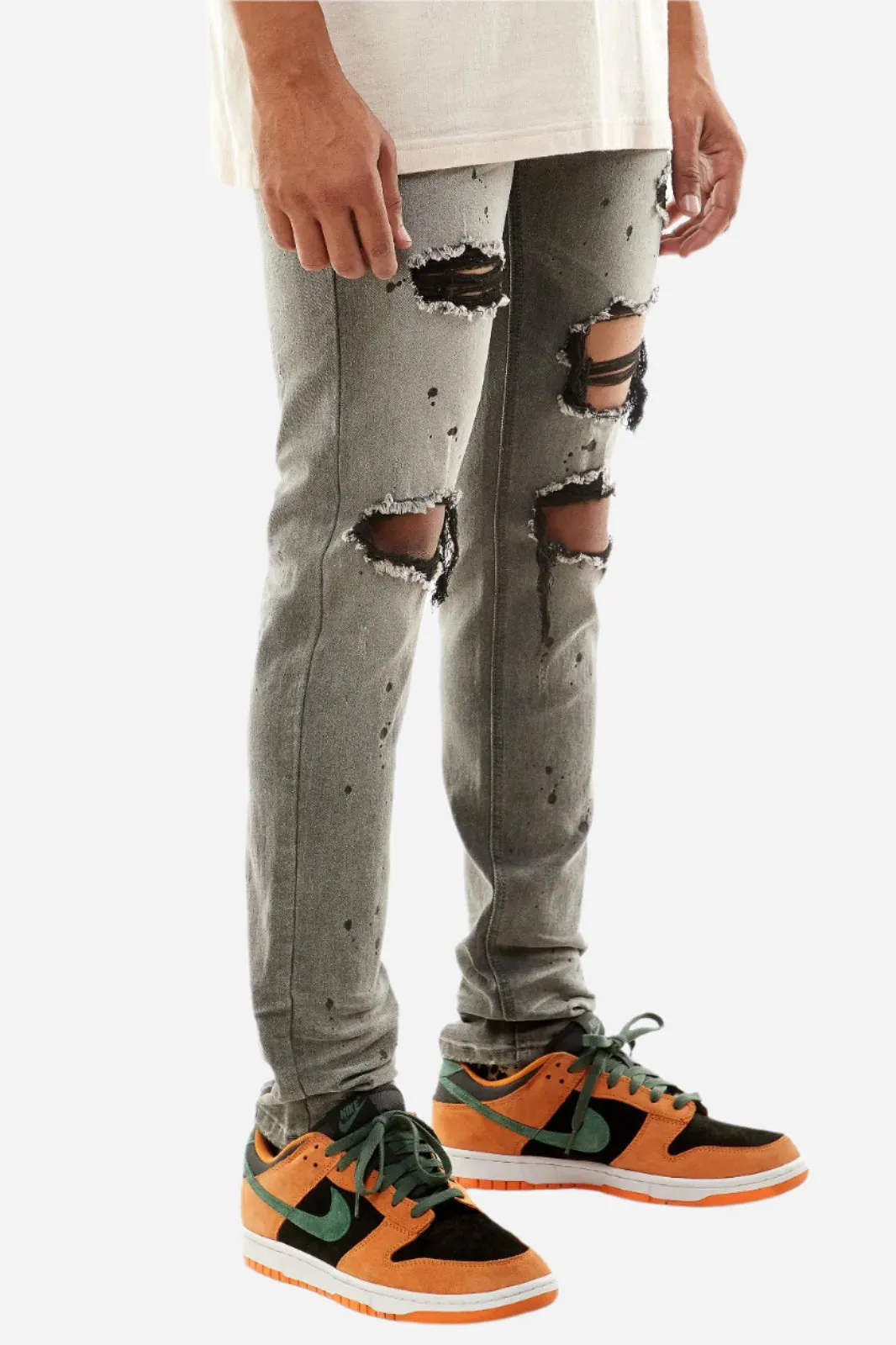 Distressed Jeans W/Paint Splatter - Skinny Ripped Jeans