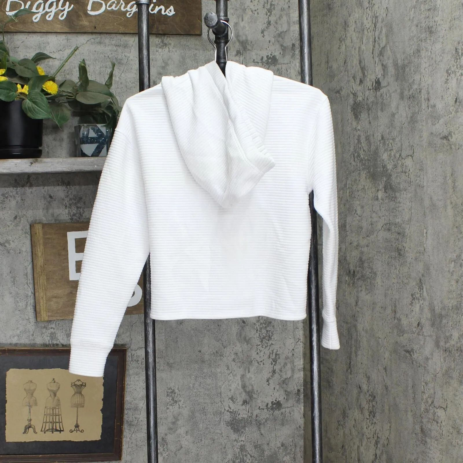 DKNY Sport Womens Ottoman-Knit Stretch Athletic Hoodie DP9T6994 White XS