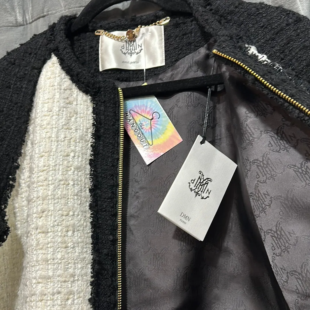 DMN PARIS Black and White Tweed Bomber Jacket