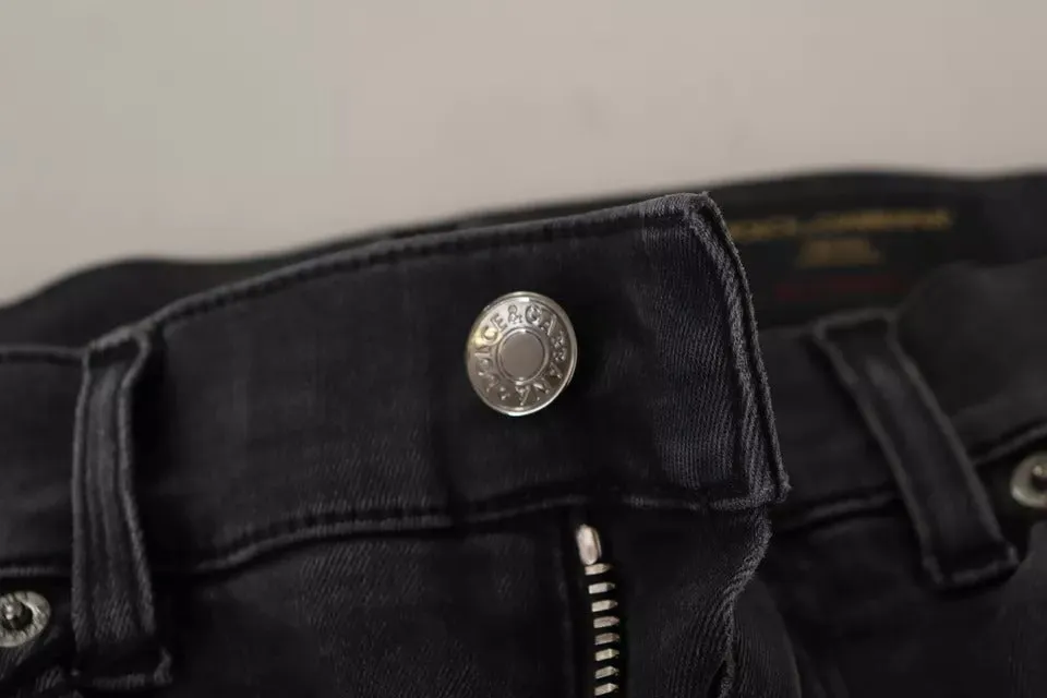 Dolce & Gabbana Gray Running Denim Stretch Logo Skinny Jeans