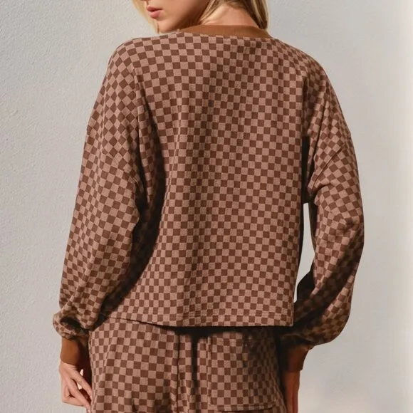 Double Take Checkered Half-Button Top and Shorts Set - Stylish &amp; Comfortable 2Pc
